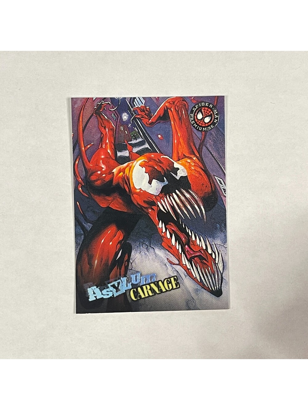 1996 Marvel Spider-Man Premium Asylum 73 Carnage Card